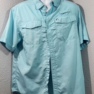 Men's Casual Short-Sleeve Button-Down Shirt - Aqua Blue